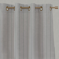 Green Striped Linen Eyelet Curtains - Solveig Sage - Natural base fabric.