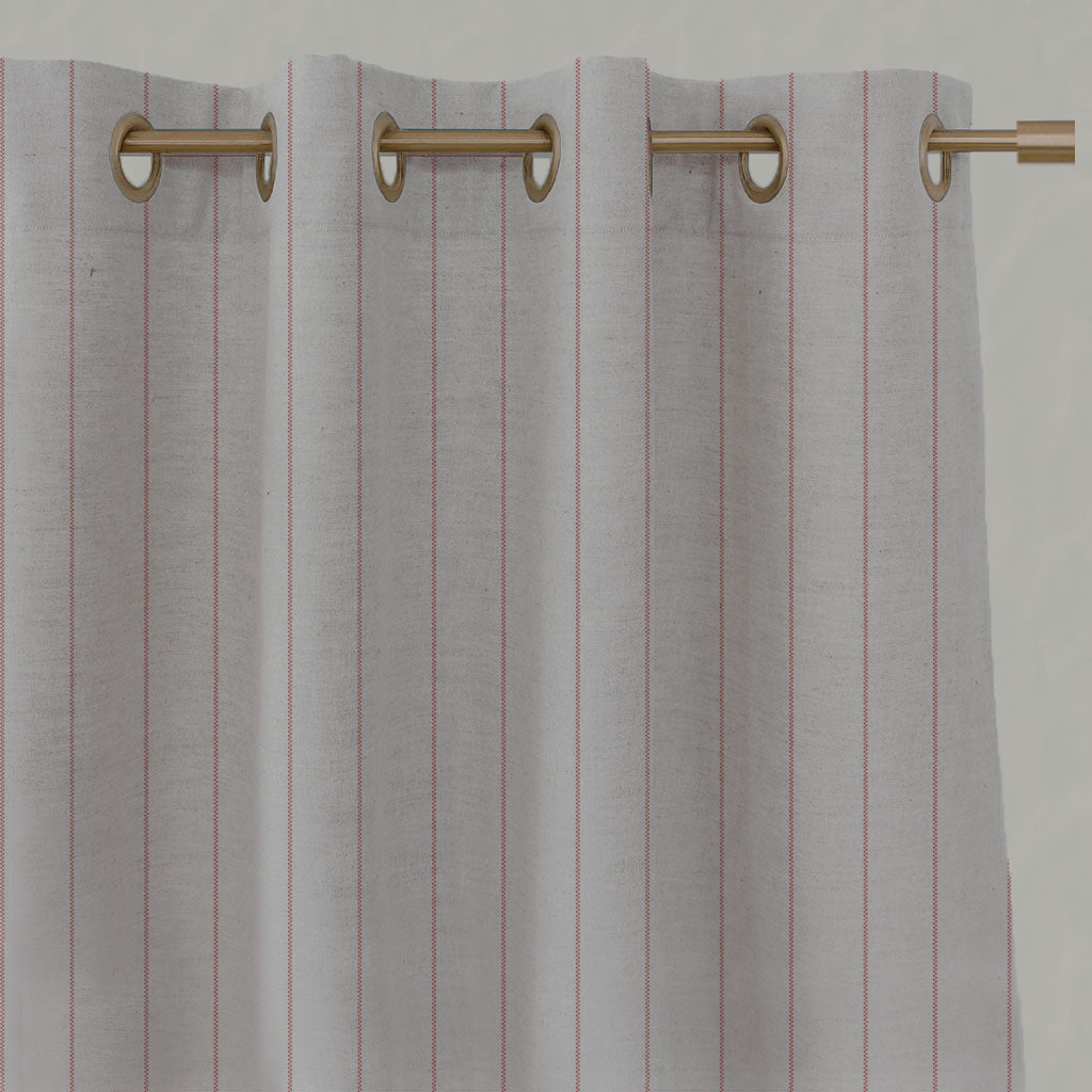 Pink Striped Linen Eyelet Curtains - Solveig Sweet Pea - Natural base fabric.