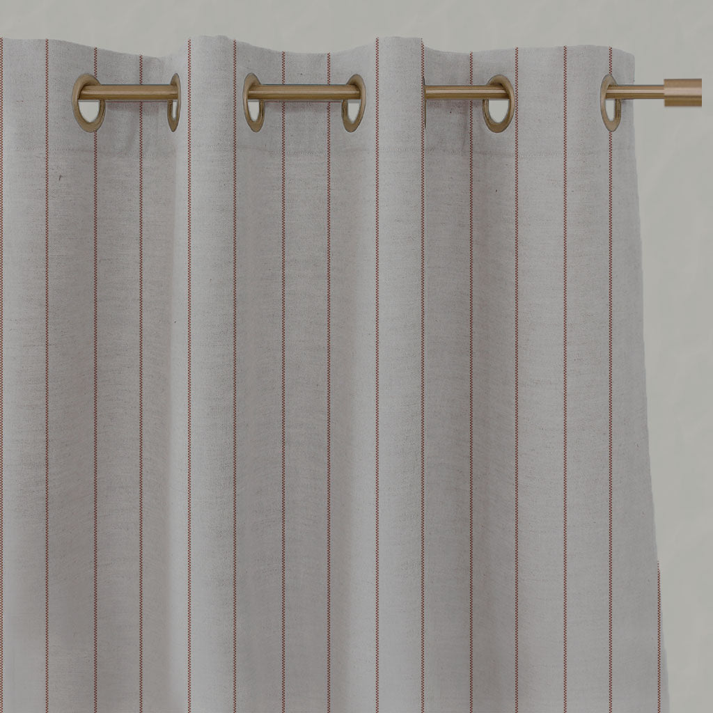 Red / Orange Striped Linen Eyelet Curtains - Solveig Terracotta - Natural base fabric.