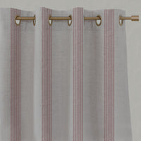 Pink Striped Linen Eyelet Curtains - Sumi Dusty Pink - Natural base fabric.