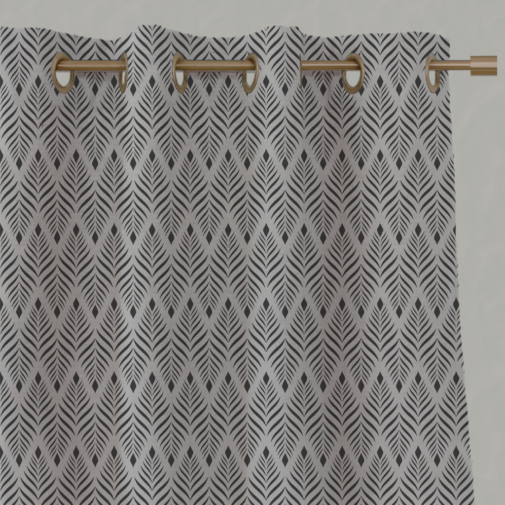 Grey Patterned Linen Eyelet Curtains - Sylvia Charcoal - Natural base fabric.
