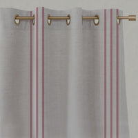 Red Striped Linen Eyelet Curtains - Telma Cherry - Natural base fabric.