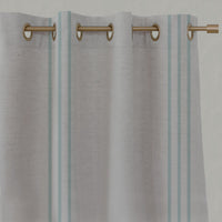 Blue Striped Linen Eyelet Curtains - Telma Duckegg - Natural base fabric.