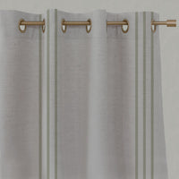 Green Striped Linen Eyelet Curtains - Telma Olive - Natural base fabric.