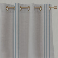 Blue Striped Linen Eyelet Curtains - Telma True Blue - Natural base fabric.