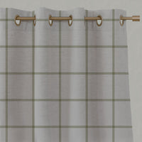Green Checked Linen Eyelet Curtains - Tove Olive - Natural base fabric.