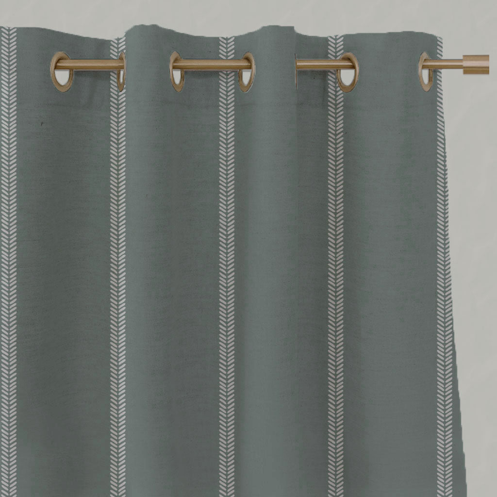Rana Sage - Light Green eyelet curtains with hand drawn stripes
