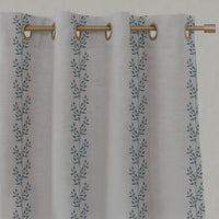 Shena Blue Stone eyelet curtain - Natural fabric with botanical Blue print
