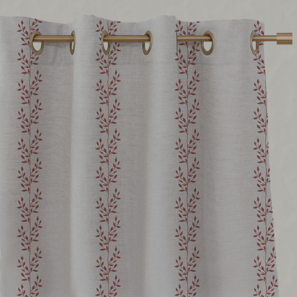 Shena Crimson Red - Natural fabric with botanical Red  print