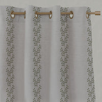 Shena Khaki Eyelet curtains - Natural fabric with botanical Green print