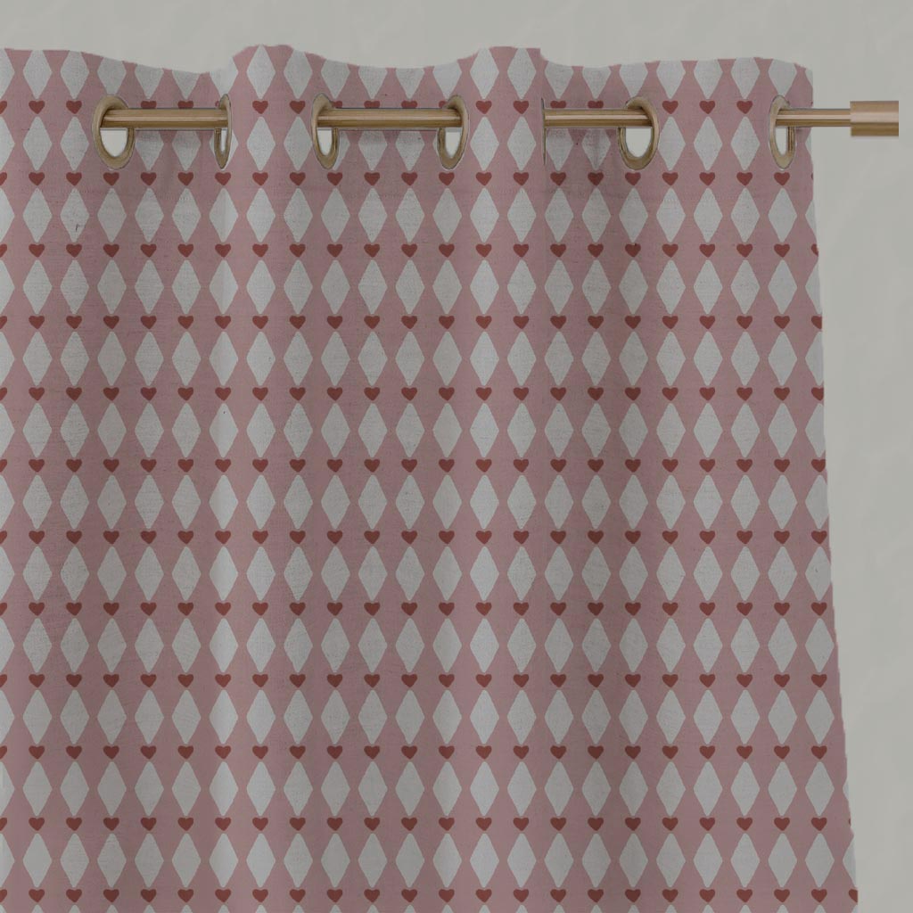 Pink Abstract Linen Eyelet Curtain - Ronelle Dusty Pink - Natural base fabric.
