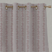 Pink Floral Stripe Linen Eyelet Curtain - Skye Dusty Pink - Natural base fabric.