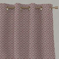 Red Abstract Linen Eyelet Curtain - Unica Crimson Red - Natural base fabric.