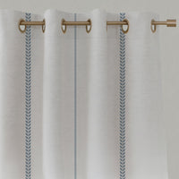Blue Striped Linen Eyelet Curtains - Berit Agate Blue - White base fabric.