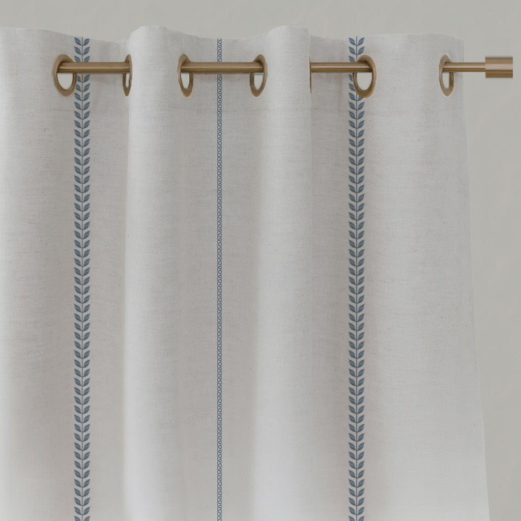 Blue Striped Linen Eyelet Curtains - Berit Agate Blue - White base fabric.