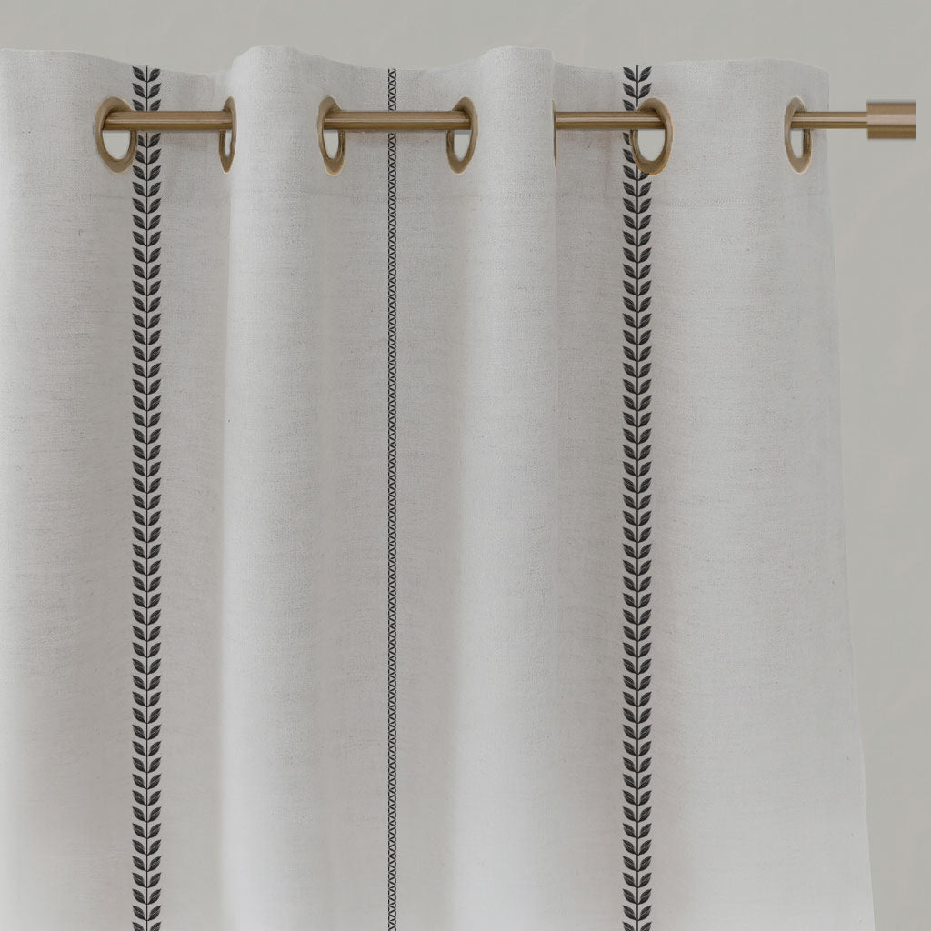 Black Striped Linen Eyelet Curtains - Berit Noir - White base fabric.