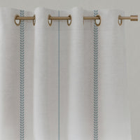 Blue Striped Linen Eyelet Curtains - Berit Shadow Blue - White base fabric.