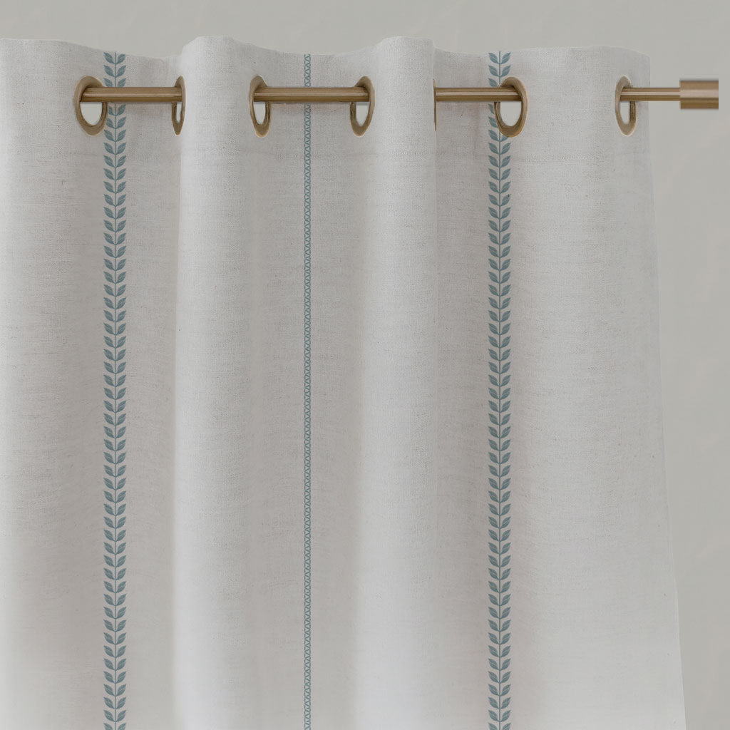 Blue Striped Linen Eyelet Curtains - Berit Shadow Blue - White base fabric.