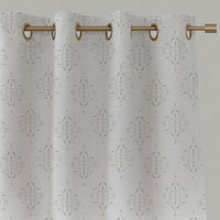 Neutral / Grey Patterned Linen Eyelet Curtains - Britt Greige Clay - White base fabric.