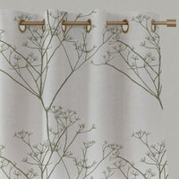 Green Floral Linen Eyelet Curtains - Cicely Moss - White base fabric.