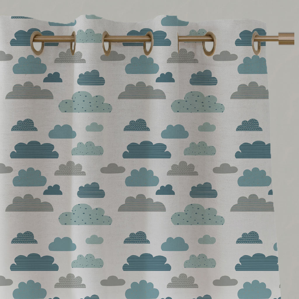 Blue Kids Linen Eyelet Curtains - Cloud Dreams Blue - White base fabric.