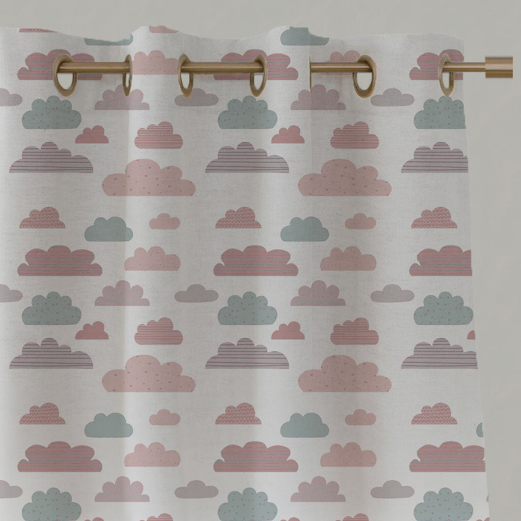 Pink Kids Linen Eyelet Curtains - Cloud Dreams Pink - White base fabric.