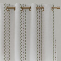 Green Striped Linen Eyelet Curtains - Daphne Moss-WHT - White base fabric.