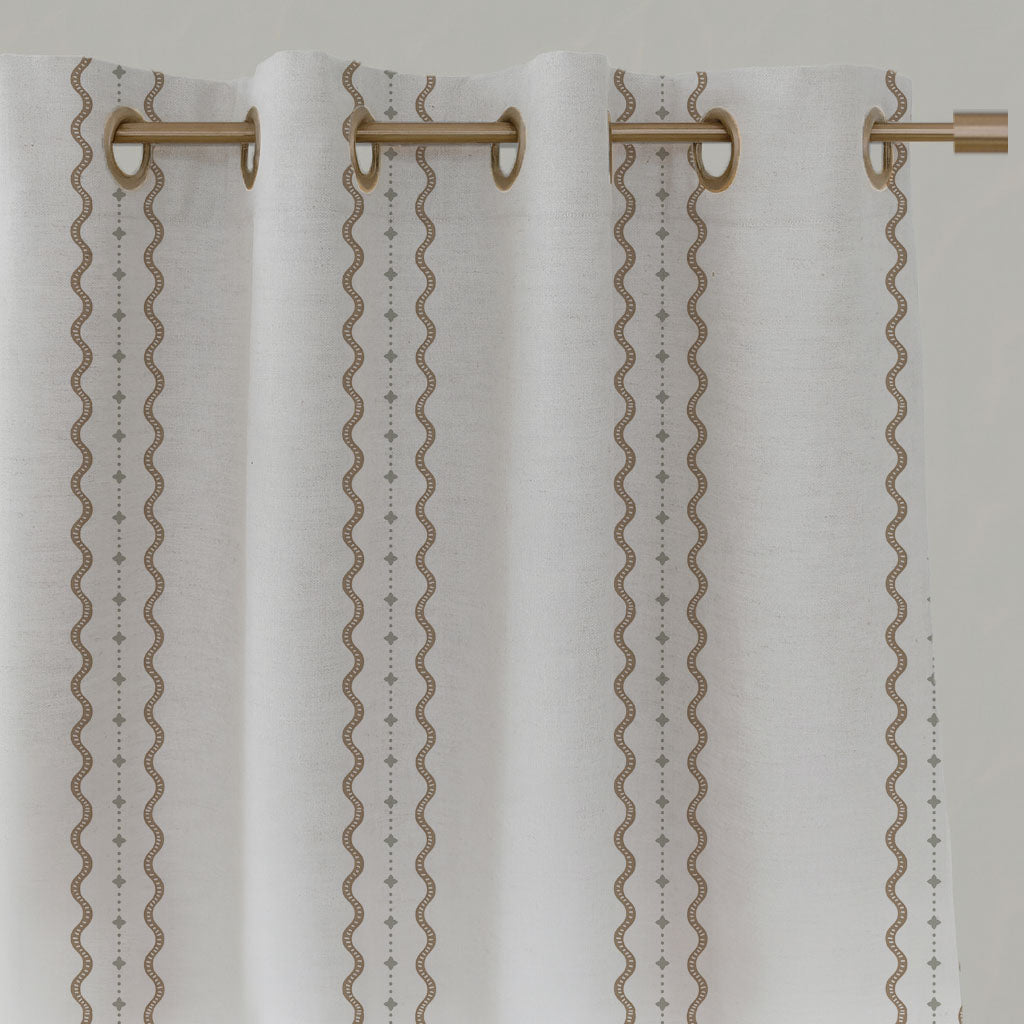 Brown Striped Linen Eyelet Curtains - Daphne Pastel Brown-WHT - White base fabric.