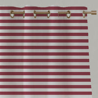 Red Striped Linen Eyelet Curtains - Della Wine-WHT - White base fabric.