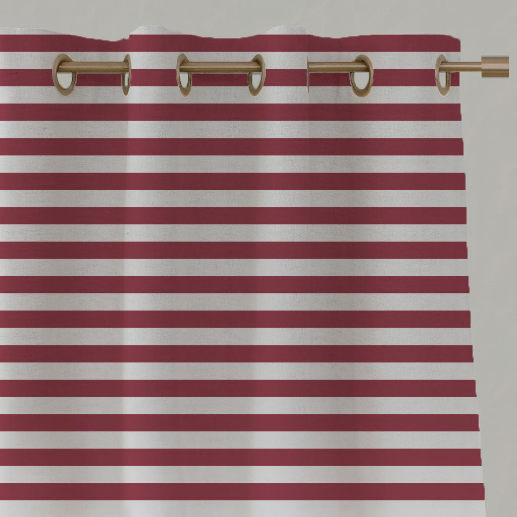 Red Striped Linen Eyelet Curtains - Della Wine-WHT - White base fabric.