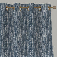 Blue Patterned Linen Eyelet Curtains - Dora-INV-WHT Ink - White base fabric.