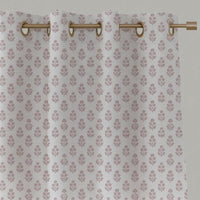 Pink Floral Linen Eyelet Curtain - Doris Peony-WHT - White base fabric.