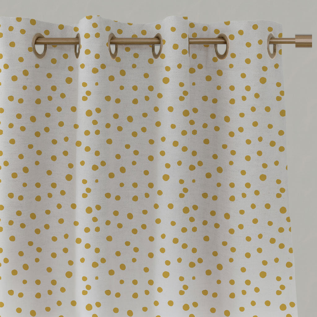 Yellow Spotted Linen Eyelet Curtains - Dottie Dijon-WHT - White base fabric.