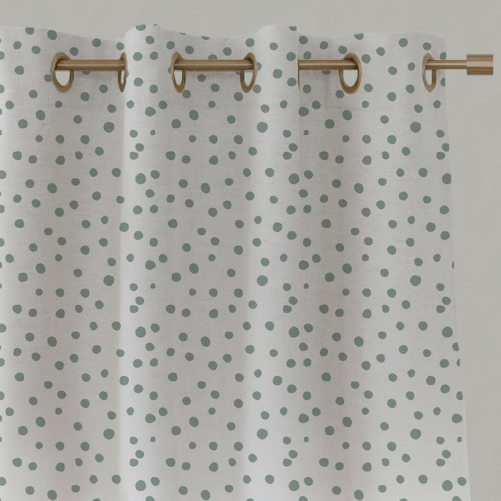Green Spotted Linen Eyelet Curtains - Dottie Meadow-WHT - White base fabric.