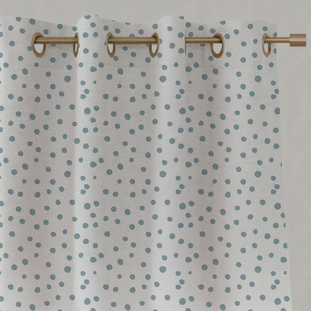 Blue Spotted Linen Eyelet Curtains - Dottie Shadow Blue-WHT - White base fabric.