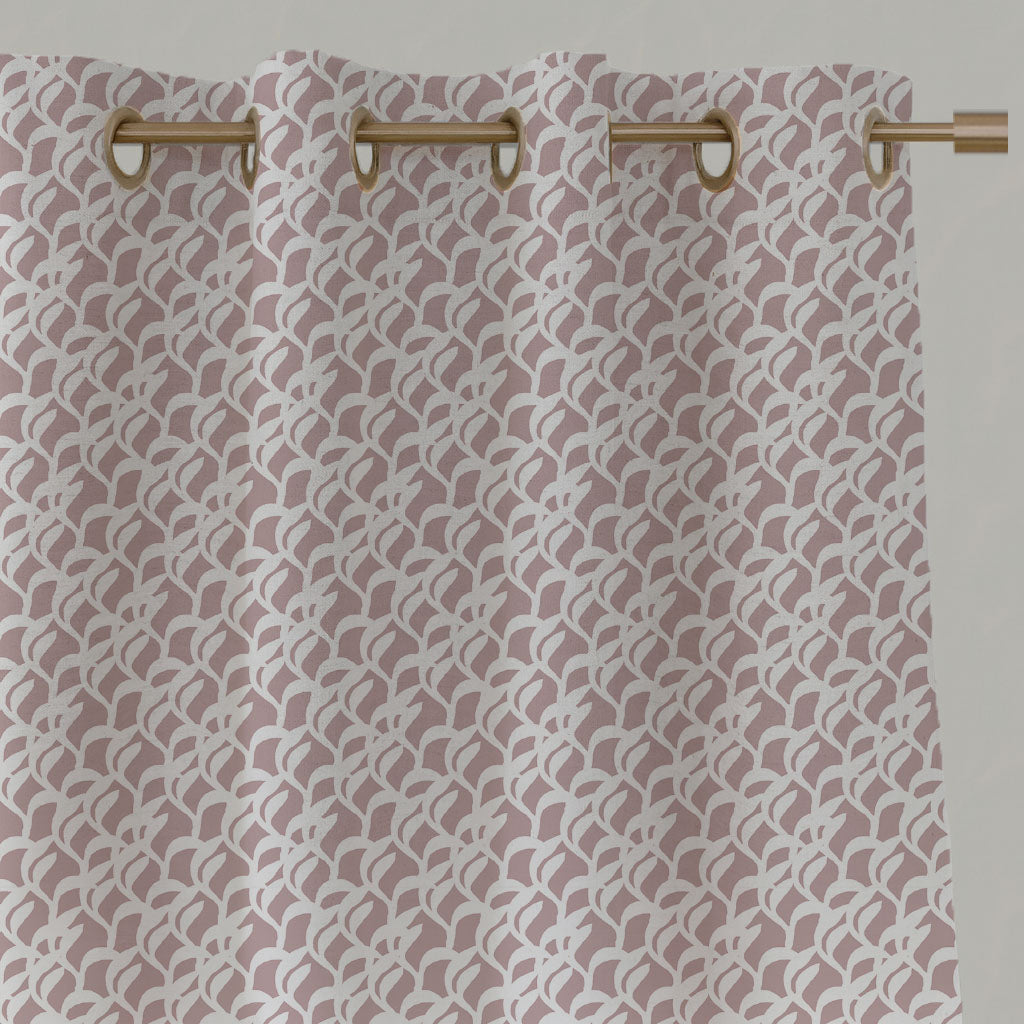 Pink Botanical Linen Eyelet Curtains - Edlyn Peony-WHT - White base fabric.