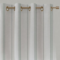 Grey / Green Striped Linen Eyelet Curtains - Elise Meadow-WHT - White base fabric.