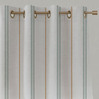 Green / Orange Striped Linen Eyelet Curtains - Elise Sage Ochre-WHT - White base fabric.