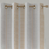 Yellow Striped Linen Eyelet Curtains - Else Gold Rod - WHT - White base fabric.
