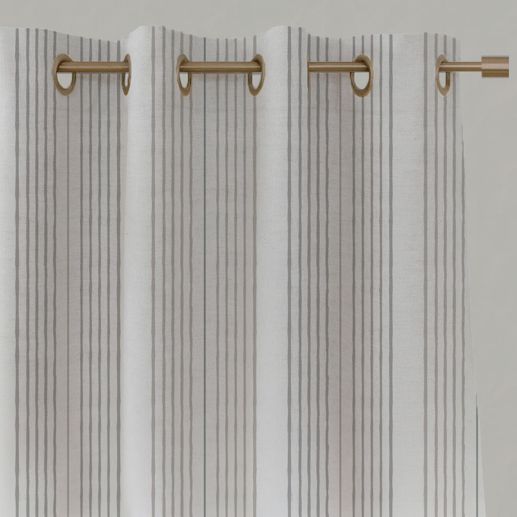 Neutral Striped Linen Eyelet Curtains - Else Grey Sand-WHT - White base fabric.