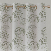Green Floral Linen Eyelet Curtains - Erleen Moss - White base fabric.
