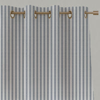 Blue Striped Linen Eyelet Curtains - Evianne Ink-WHT - White base fabric.