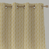 Yellow Patterned Linen Eyelet Curtains - Fia Dijon - White base fabric.