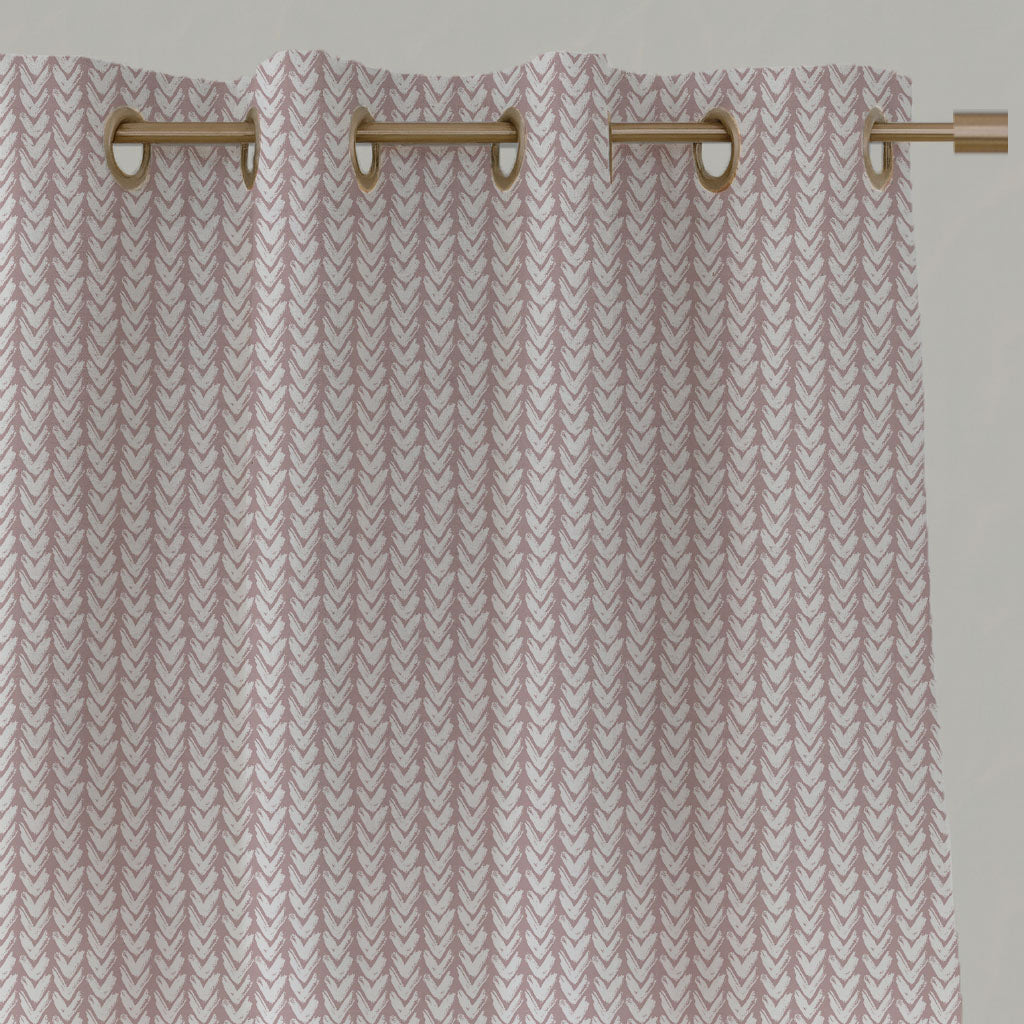 Pink Patterned Linen Eyelet Curtains - Fia Peony - White base fabric.