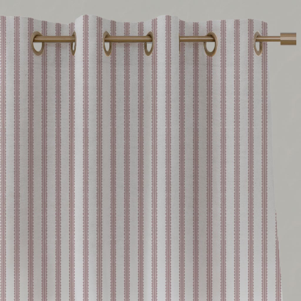 Pink Patterned Linen Eyelet Curtain - Fionna Peony-WHT - White base fabric.