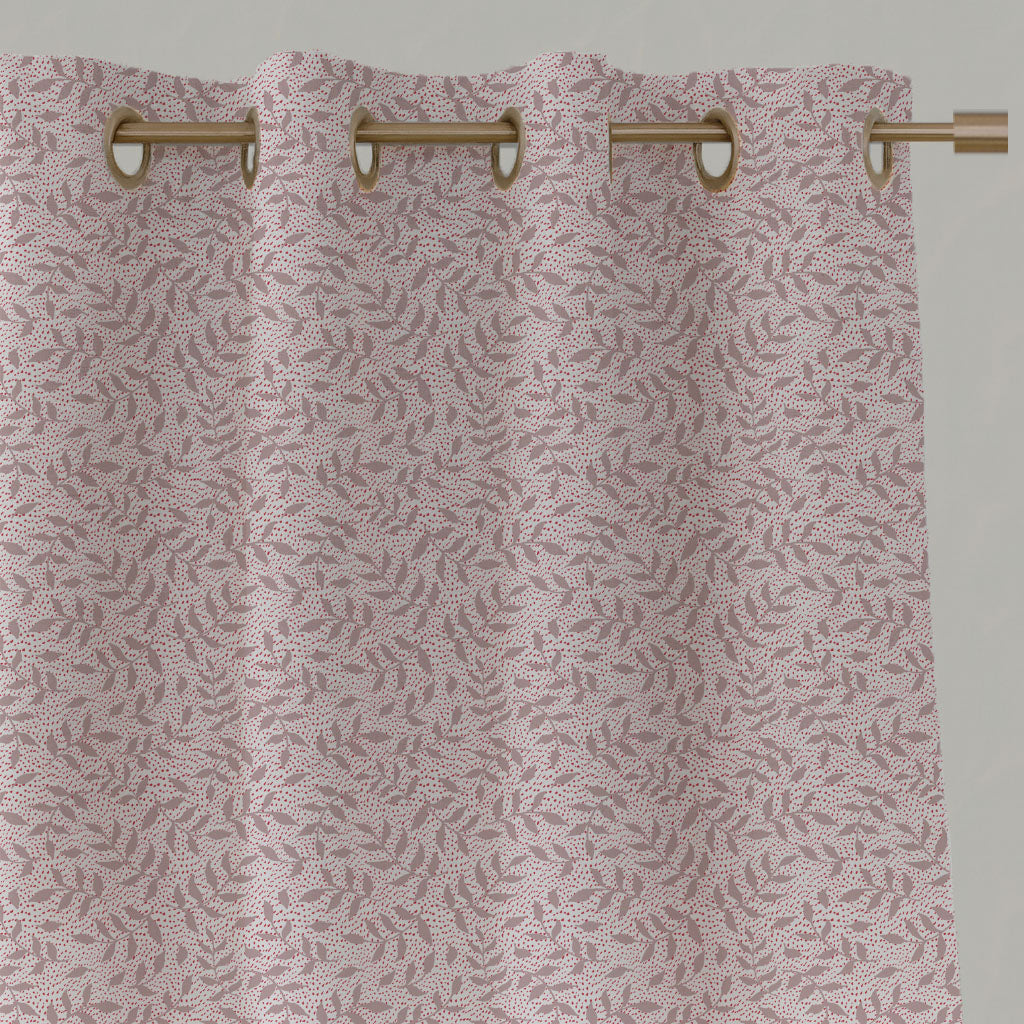 Pink Botanical Linen Eyelet Curtains - Fita Peony-WHT - White base fabric.