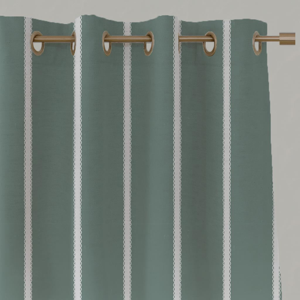 Light Green Striped Eyelet Linen - Franny Sage-WHT - White base fabric.