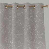 Neutral / Grey Botanical Linen Eyelet Curtains - Goldfinch INV Grey Sand - White base fabric.