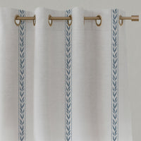 Blue Striped Linen Eyelet Curtains - Helena Agate Blue - White base fabric.