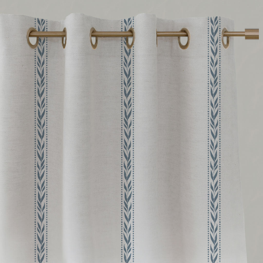 Blue Striped Linen Eyelet Curtains - Helena Agate Blue - White base fabric.